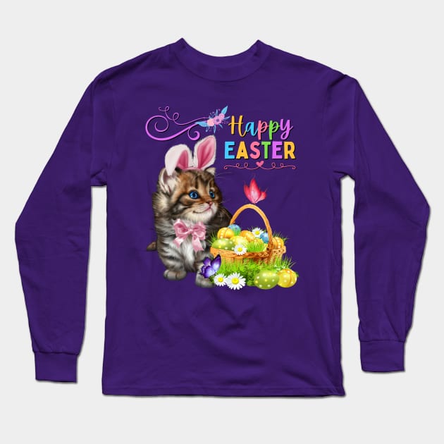 Happy Easter Kitten Long Sleeve T-Shirt by Hypnotic Highs